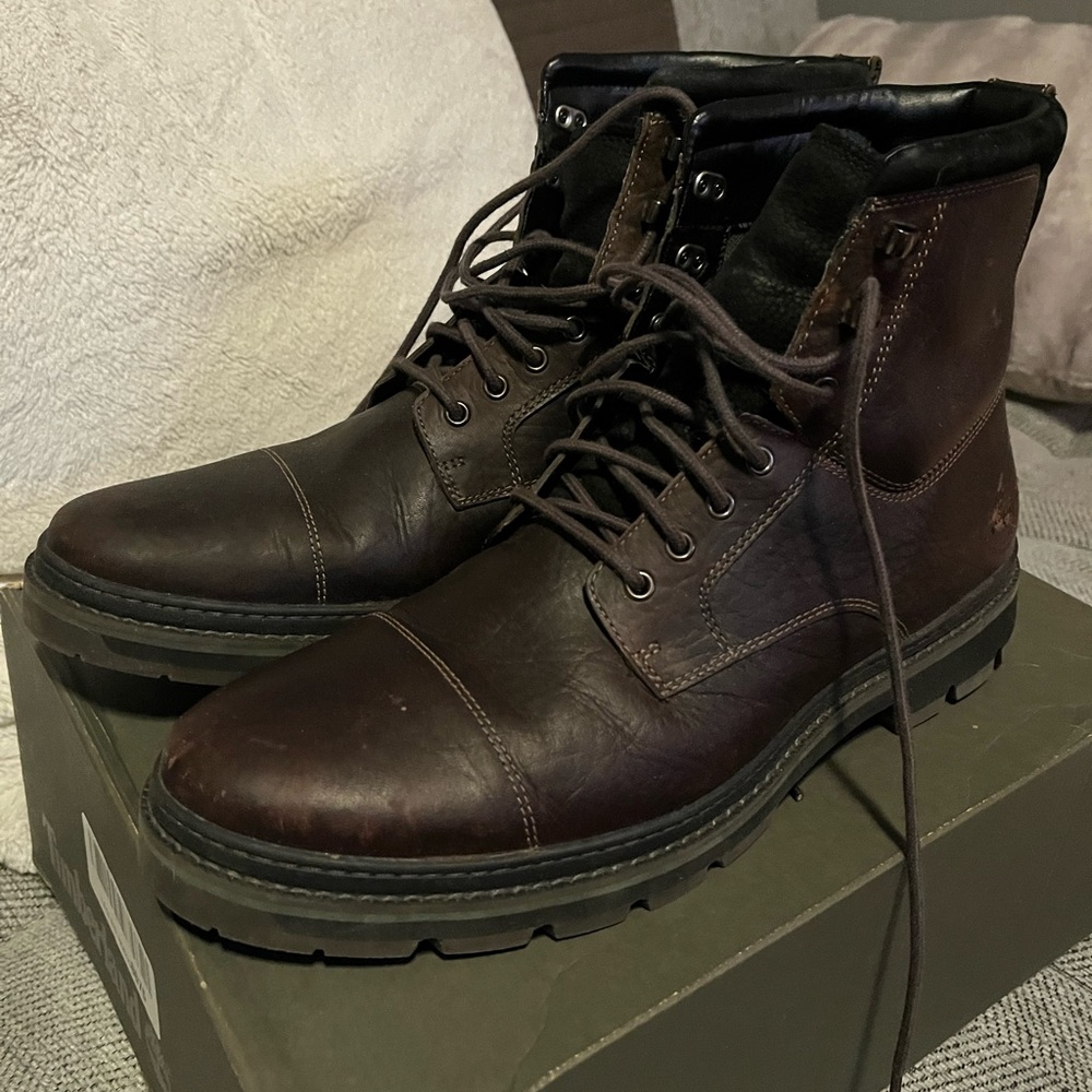 Men’s size 12 brown waterproof boot 6 inch, with cap toe.